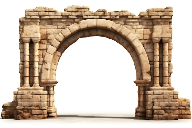 Ancient Stone Arch isolated on white background Generative Ai