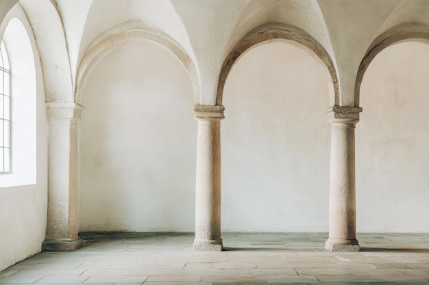 Photo ancient stone arches and empty walls in a tranquil historic building during daylight