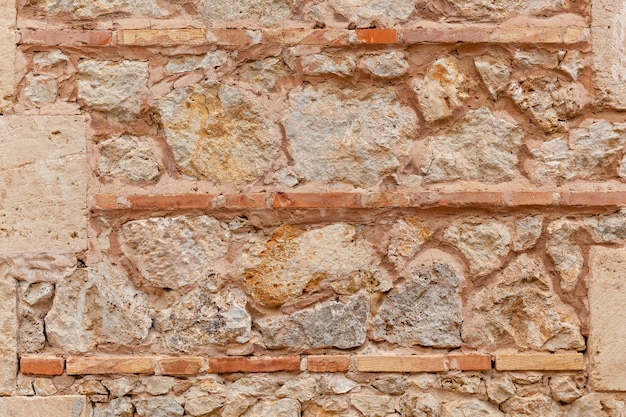 Ancient stone and brick work in horizontal order,Ancient stone part of the wall