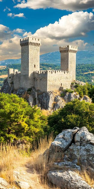 Ancient stone castle situated on a hill