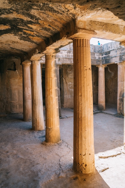 Ancient stone columns in royal tombs, Paphos, Cyprus