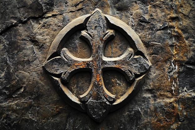 Photo ancient stone cross carving representing faith and history