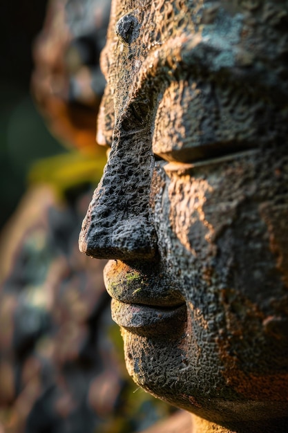 Ancient Stone Face in the Forest