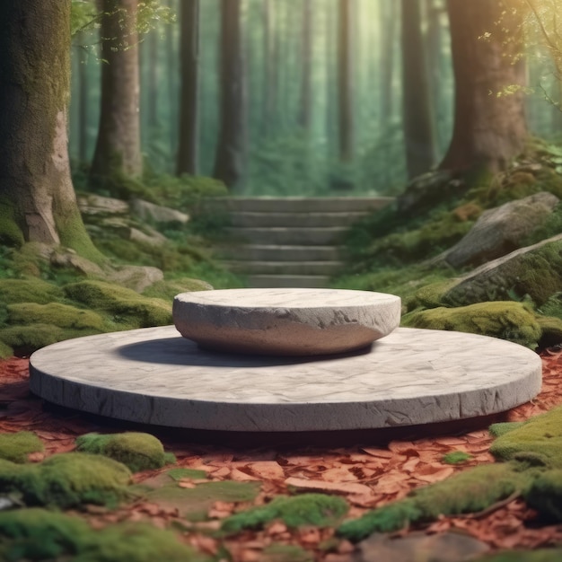 Ancient Stone Structure Amidst a Sunlit Forest Setting at Daybreak