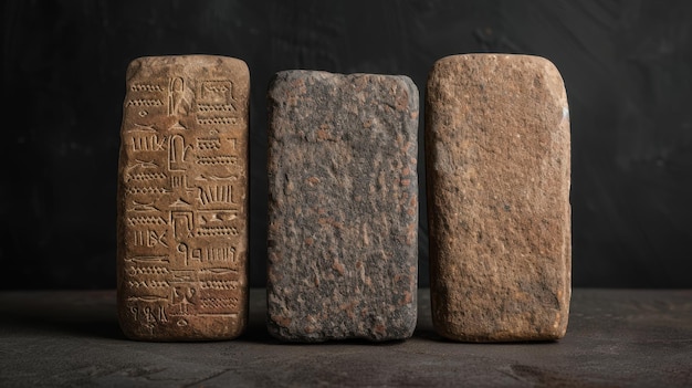 Ancient stone tablets with hieroglyphic carvings