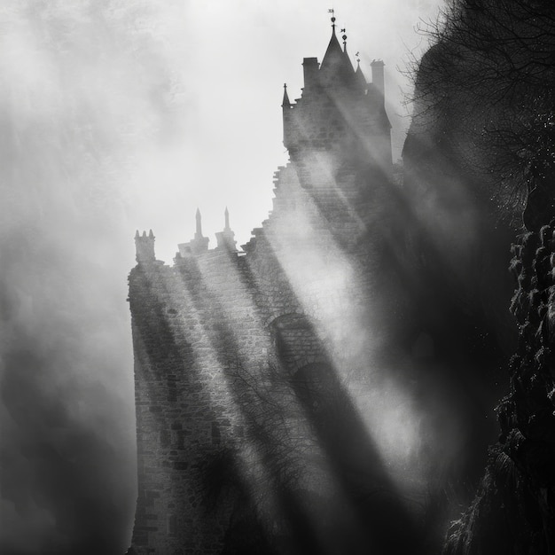 Photo ancient stone tower bathed in ethereal light creating a sense of mystery and timelessness