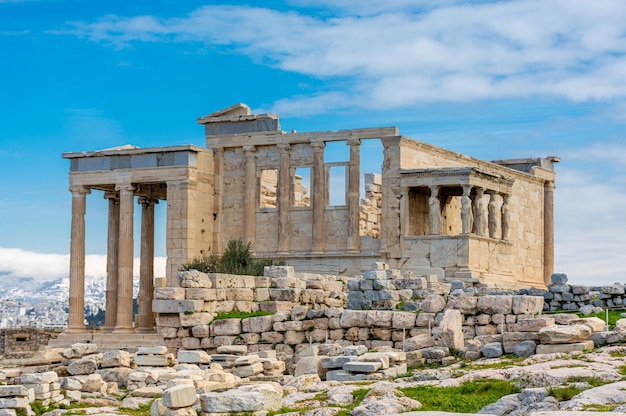 Ancient temple of the Acropolis Erechtheion in Athens antique architecture cityscape