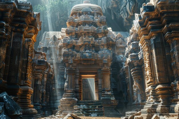 Ancient Temple Entrance bathed in Sunlight