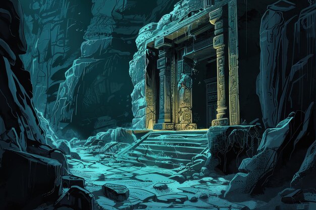 Photo ancient temple entrance in a mystical cave