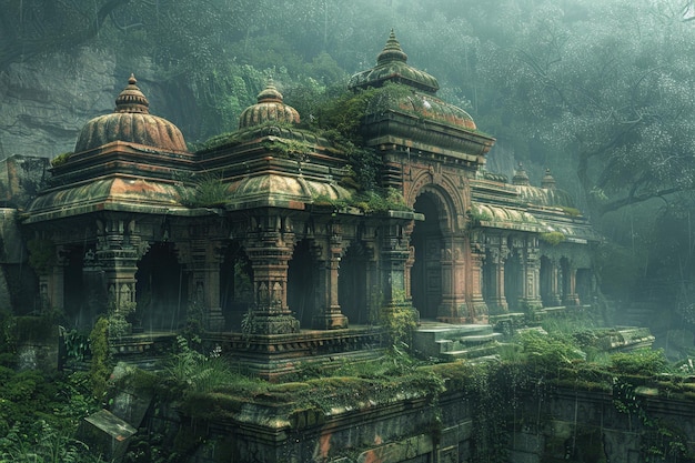 Ancient Temple Overgrown with Jungle Vines