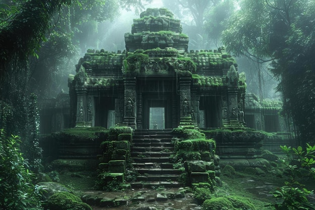 Ancient Temple Overgrown With Lush Foliage