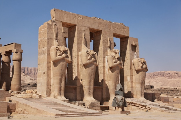 The ancient temple of Ramesseum in Luxor, Egypt