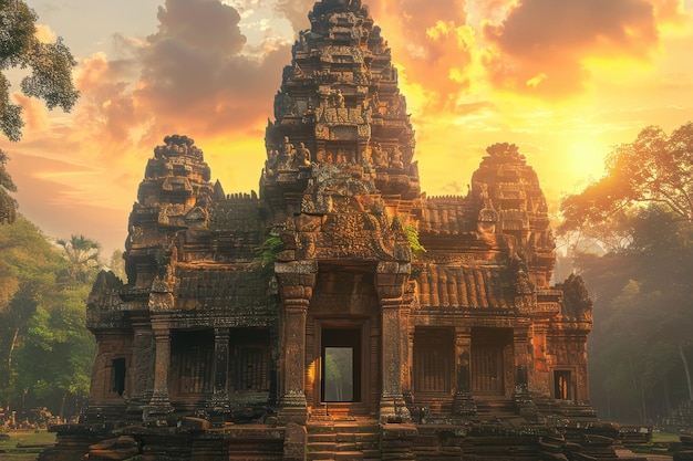 Ancient Temple at Sunset in Cambodia