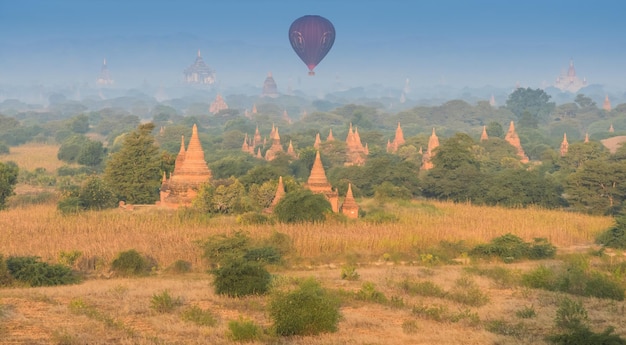 Ancient temples in Bagan at sunrise Myanmar