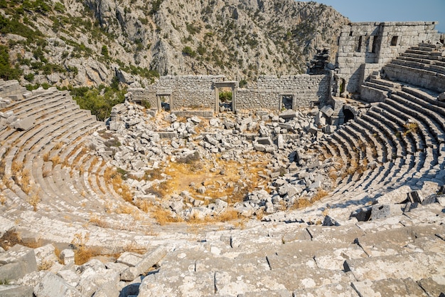 An ancient theater in Termessos without tourists, town near Antalya in Turkey