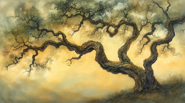 Ancient Tree Watercolor Painting