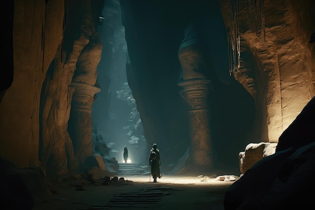 Ancient underground cave from treasure hunting game or movie