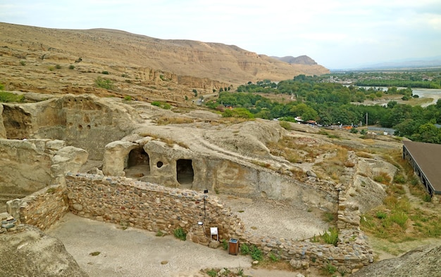 Ancient Uplistsikhe Cave Town on Rocky Massif of Mtkvari Riverbank in Shida Kartli Region Georgia