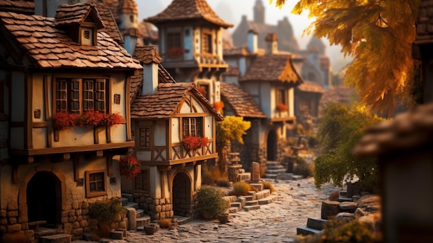 Ancient village with beautiful buildings and streets