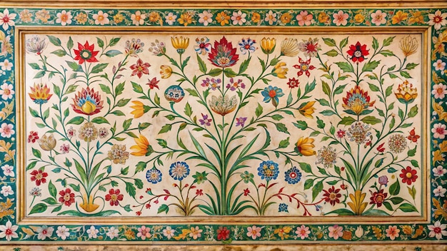 Ancient wall painting of floral pattern in City palace at Jaipur India Historical Indian art of textured background