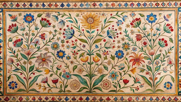 Photo ancient wall painting of floral pattern in city palace at jaipur india historical indian art of textured background