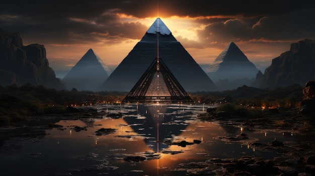 Ancient wisdom enigmatic MAAT with mystical pyramids Ceated with Generative AI