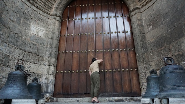 Ancient Wooden Door in Old Town of Havana