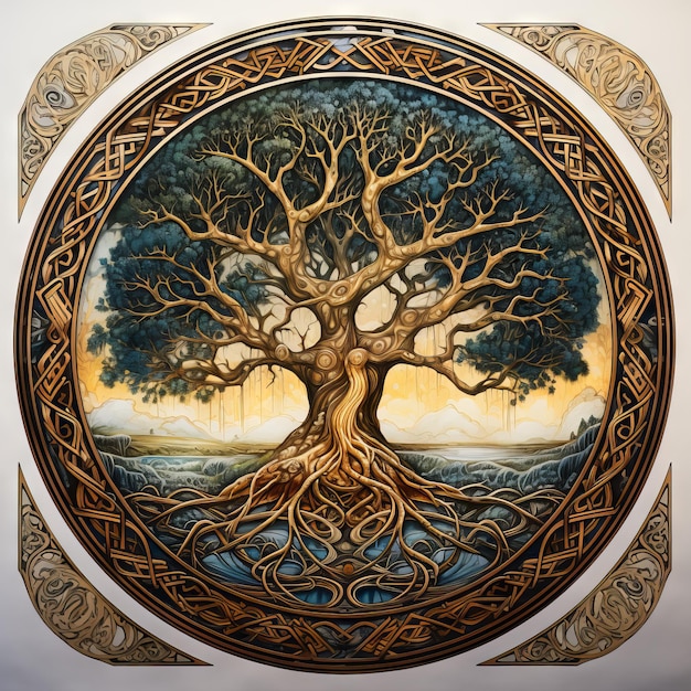 Ancient Yggdrasil the Norse tree of life brought to life through Generative AI