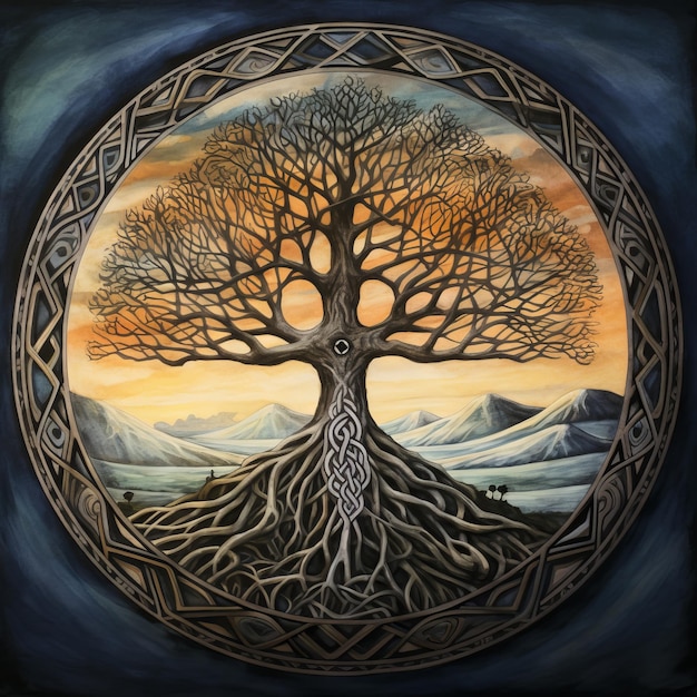 Ancient Yggdrasil the Norse tree of life brought to life through Generative AI