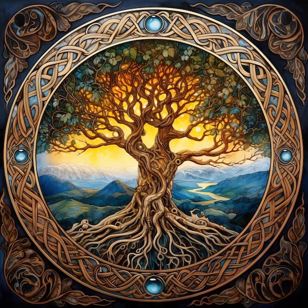 Ancient Yggdrasil the Norse tree of life brought to life through Generative AI