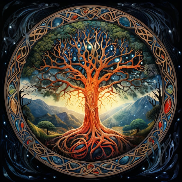 Ancient Yggdrasil the Norse tree of life brought to life through Generative AI