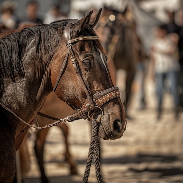 Andalusian Horse Fair Equestrian CloseUp Horse Bridle Background