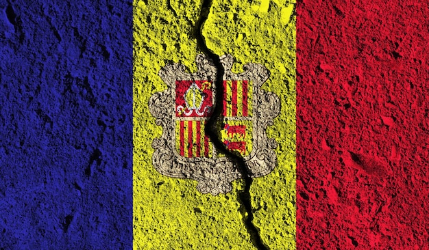 Andorra flag with crack through the middle Country divided concept