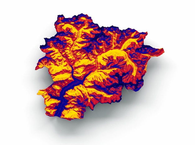 Andorra map with the flag Colors Red and yellow Shaded relief map 3d illustration