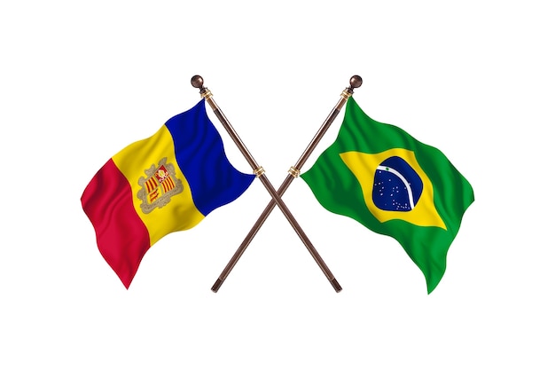 Andorra versus Brazil Two Countries Flags Background