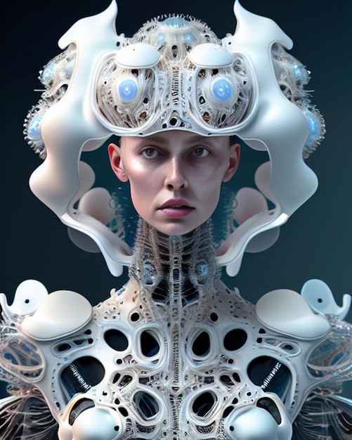 Android jellyfish in a transparent dress, futuristic lady, future, fashion