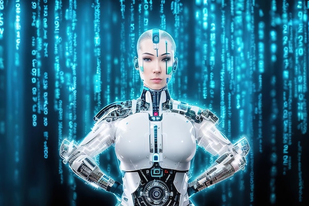 Android in matrix space Artificial intelligence in a female form Generative AI