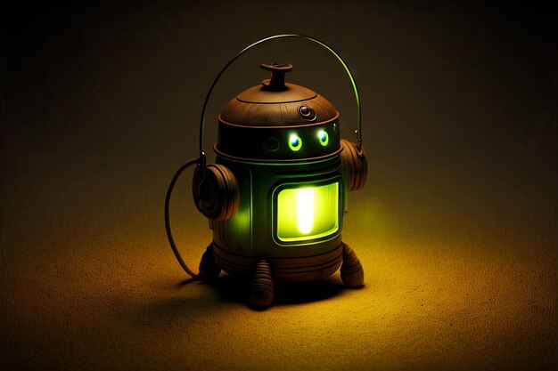 Android robot vacuums android with illuminated eyes and lantern in hand generative ai