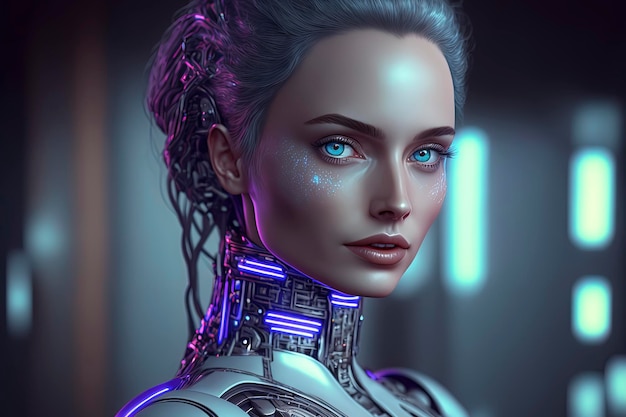 Android woman cyber robot AIGenerated