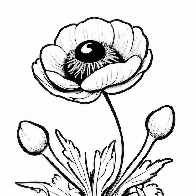 Photo anemone flower outline black and white cute coloring book