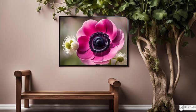 Photo anemone and garden bench