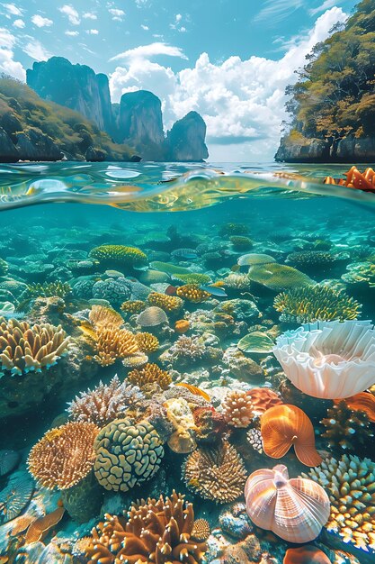 Photo ang thong national marine park in thailand with coral textur illustration trending background decor