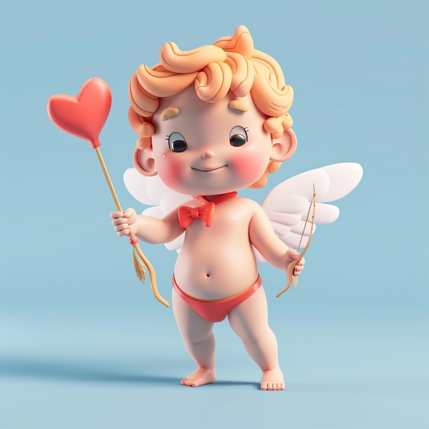 Angel Amur Cupid with wings holding an archer to shoot love or heart isolated blue pastel background