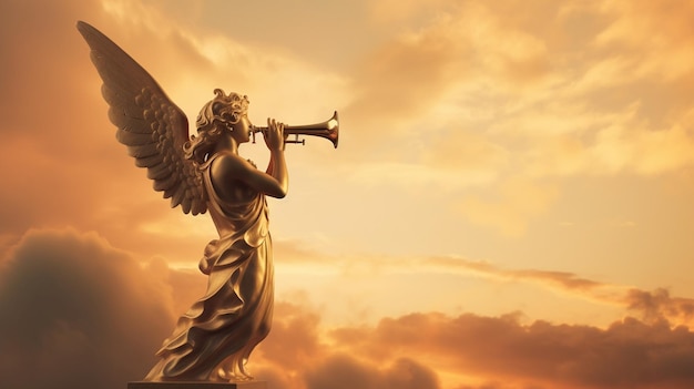 Angel blowing a trumpet in heaven