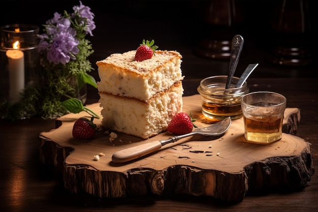 Angel Cake Sitting on Wooden Board