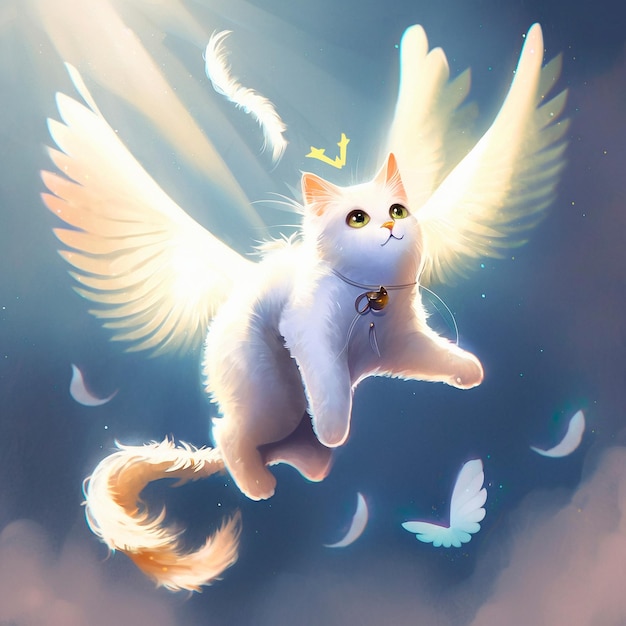 Angel cat with wings. High quality illustration