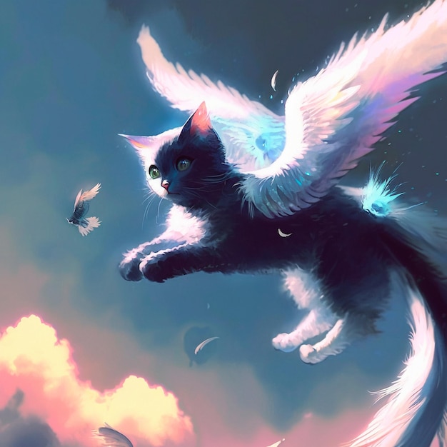 Angel cat with wings. High quality illustration