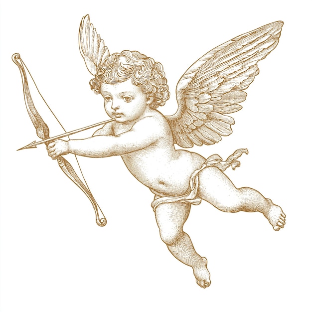 Photo angel cupid handdrawn engraving