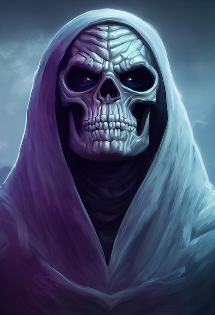 Angel of death Skeleton Necromancer with robe 3d illustrated