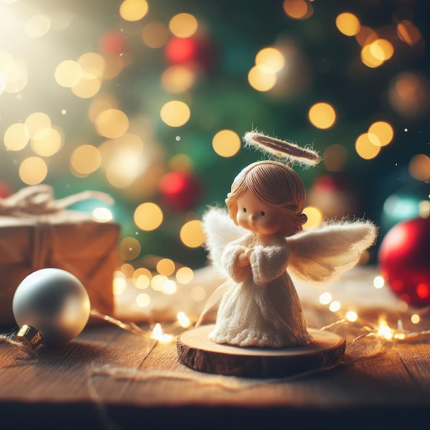 angel figure with christmas decoration background